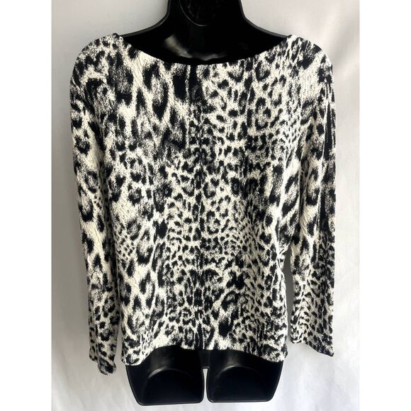 Chico's Leopard Print Sweater Top sz L Classy Retro 90s Mob Wife 80s Boat Neck - Picture 5 of 10